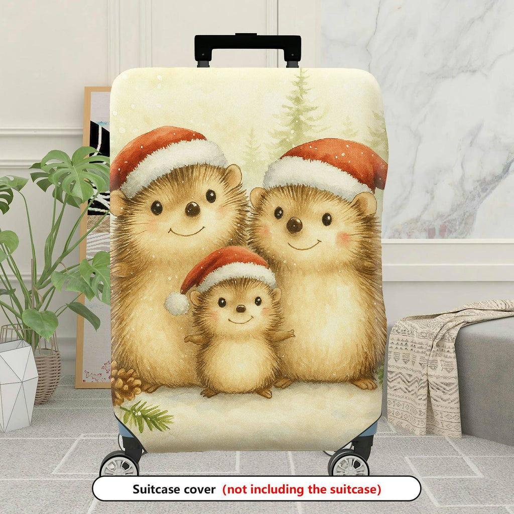 1-Piece Hedgehog Christmas Holiday Cute Family Santa  Suitcase Luggage Cover, Stretch Protective Sleeve
