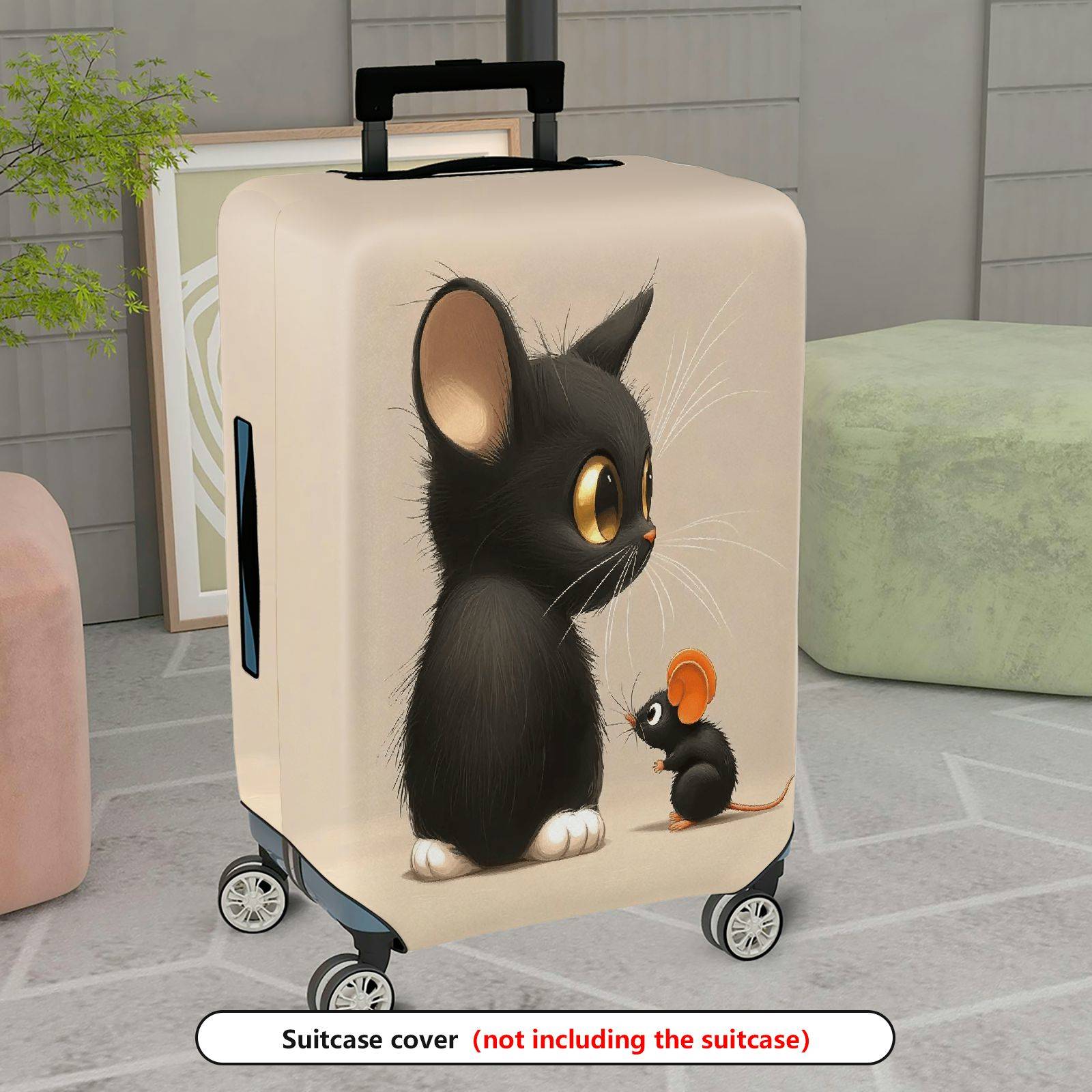 1-Piece Cute  Animal Black Cat Mouse Design  Suitcase Luggage Cover, Stretch Protective Sleeve