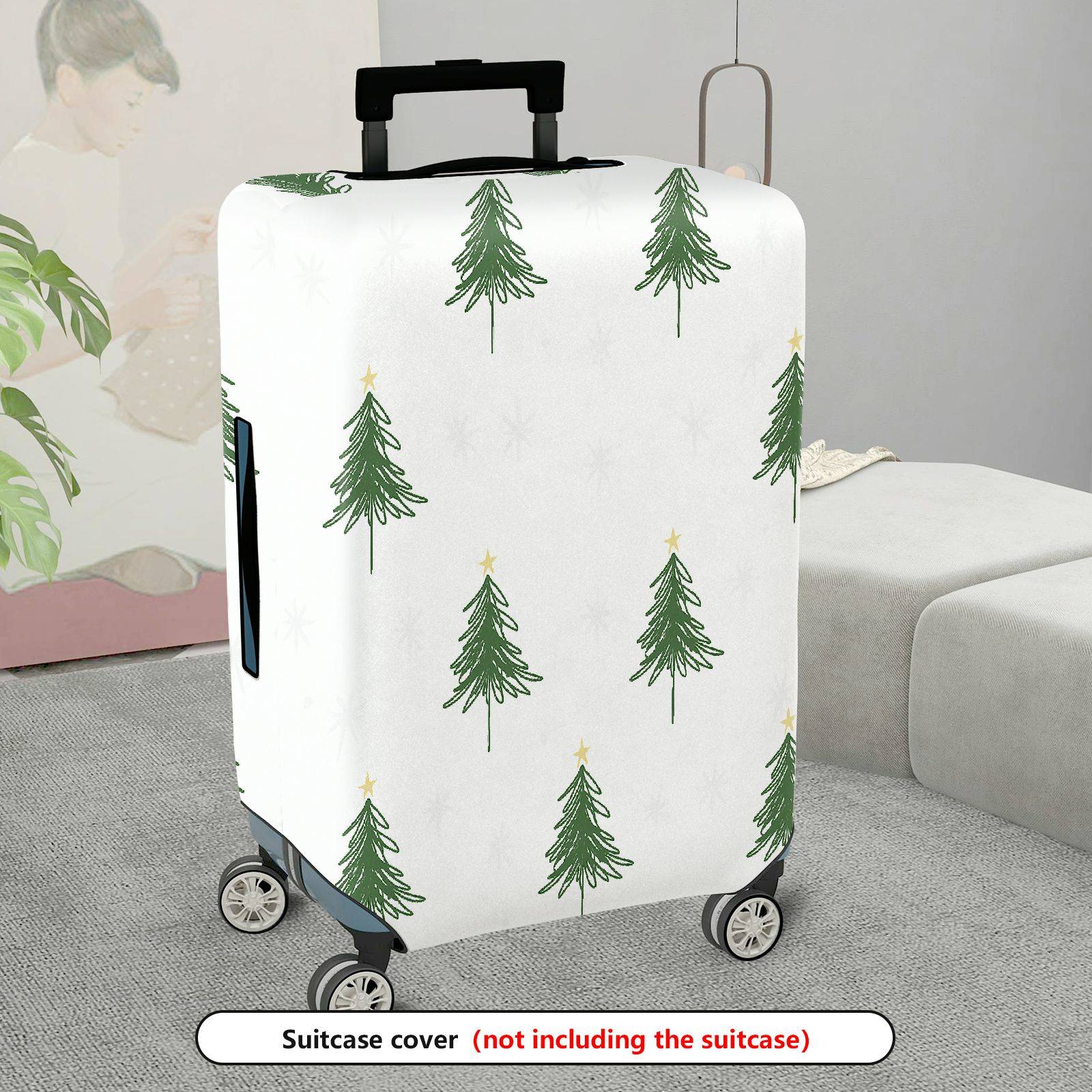 1-Piece Christmas Tree Holiday Seasonal Snow Star Winter  Suitcase Luggage Cover, Stretch Protective Sleeve