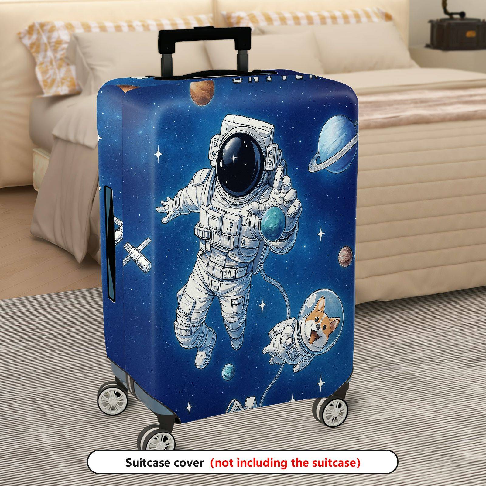 1-Piece Astronaut Dog Planet Stars Galaxy Space  Suitcase Luggage Cover, Stretch Protective Sleeve