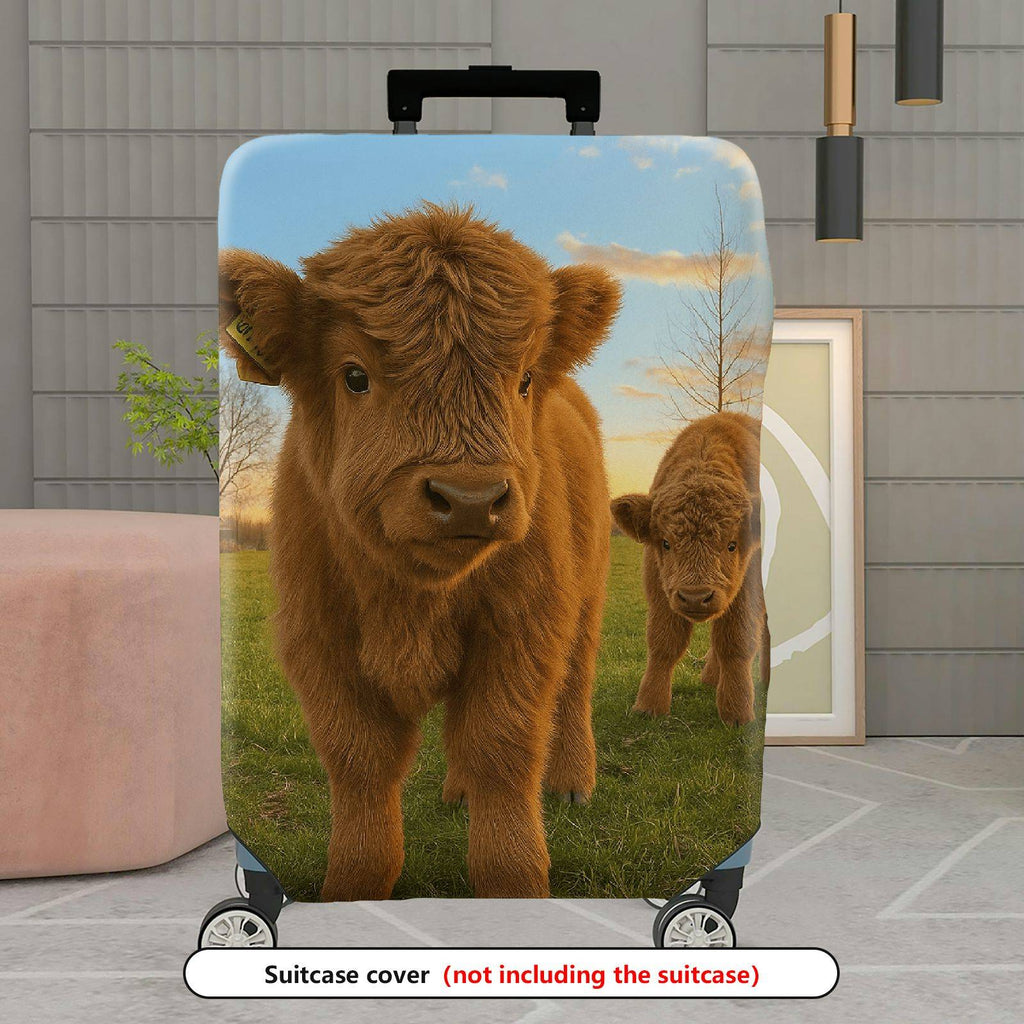 1-Piece Cute Cow Animal Pasture Sunset Scenic Country  Suitcase Luggage Cover, Stretch Protective Sleeve