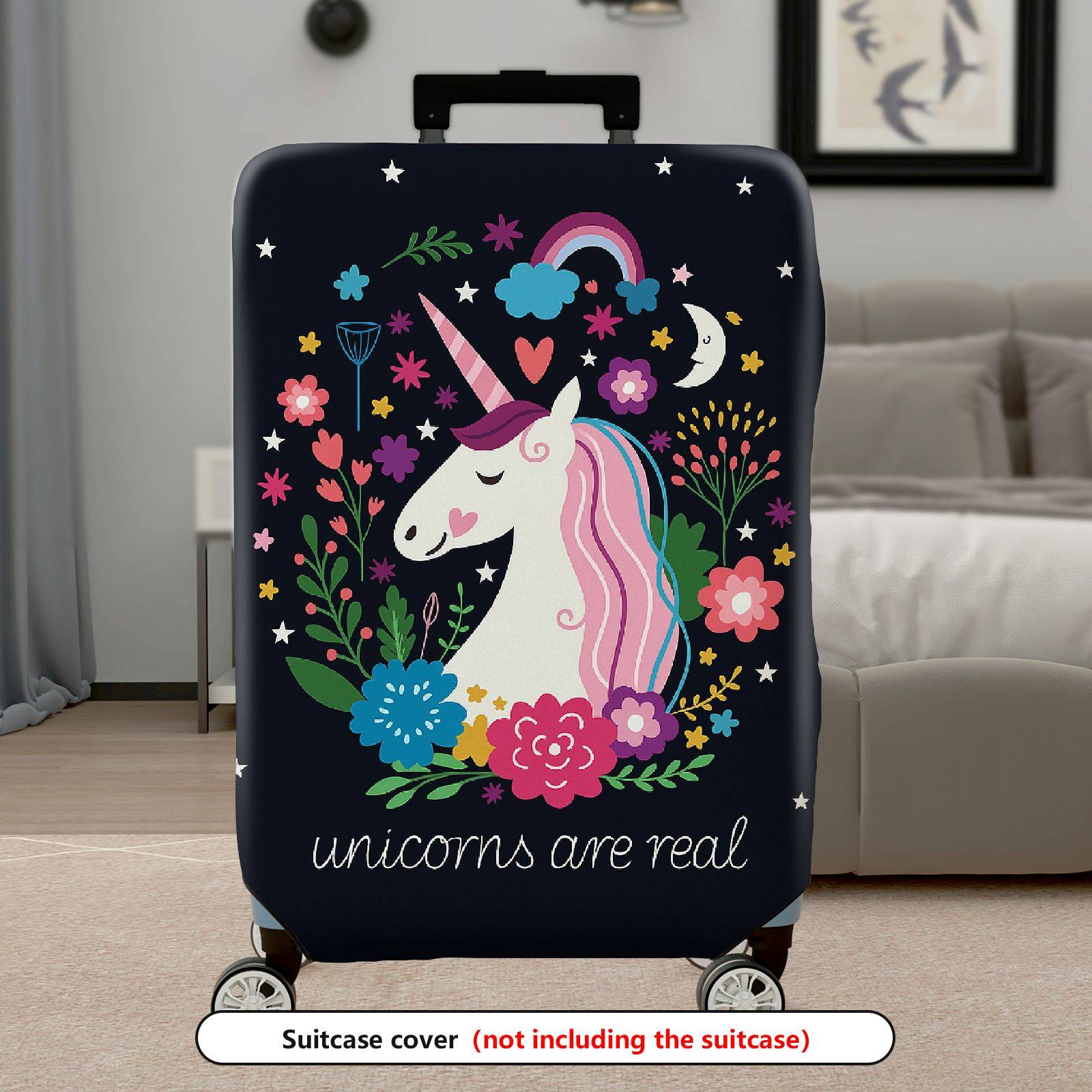 1-Piece Unicorn Floral Star Moon Heart Rainbow  Suitcase Luggage Cover, Stretch Protective Sleeve