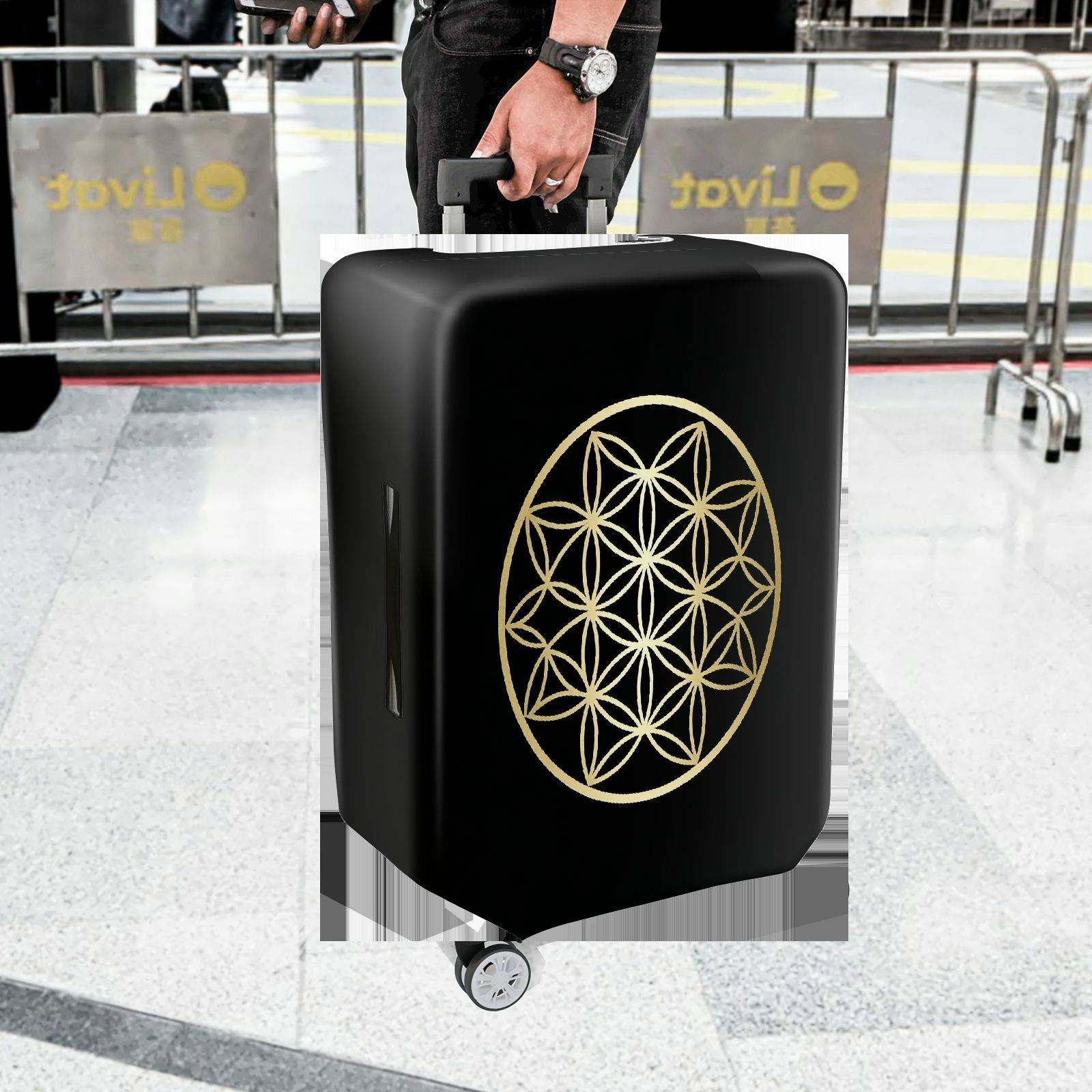 1-Piece Black Gold Geometric Flower Mandala  Suitcase Luggage Cover, Stretch Protective Sleeve