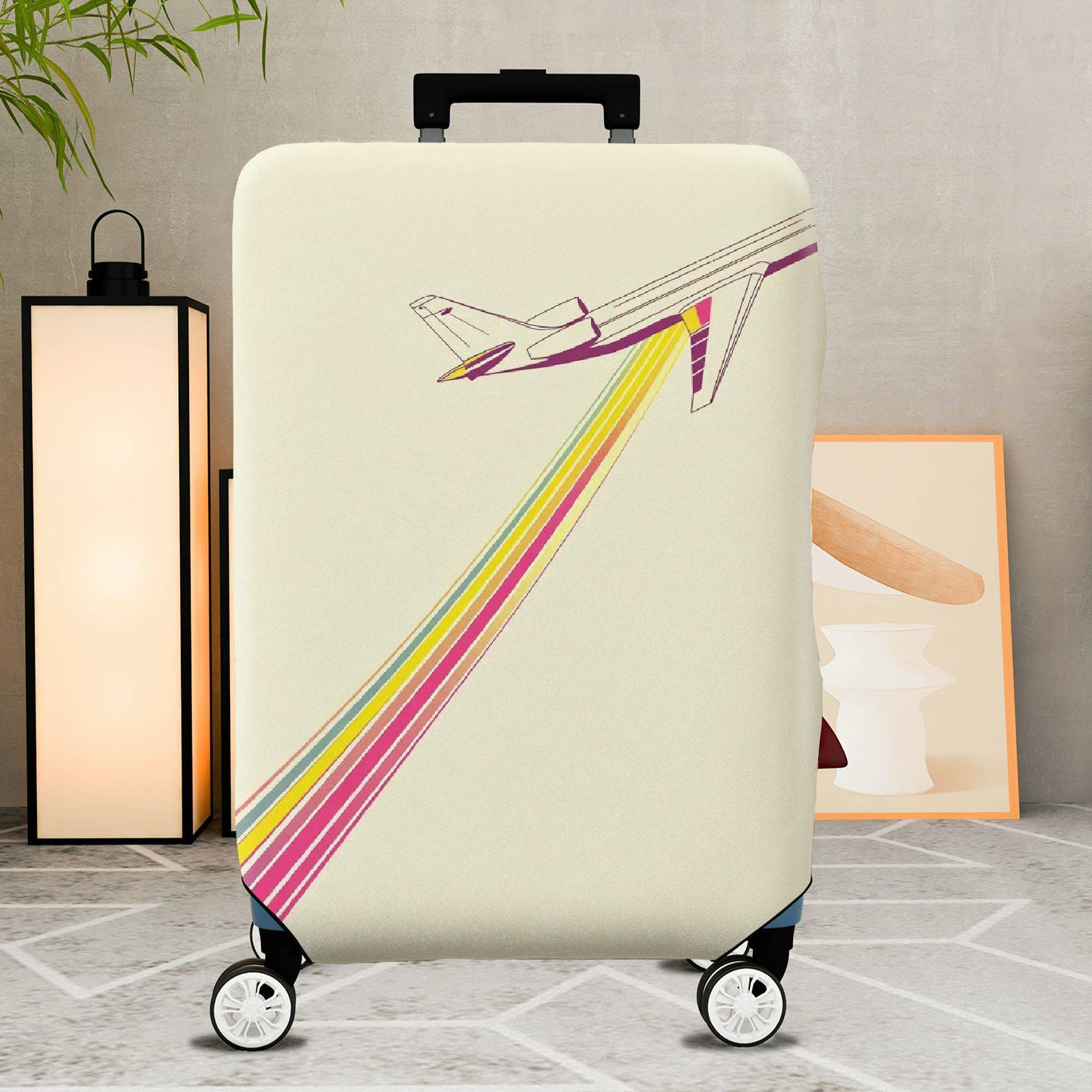 1-Piece Airplane Rainbow Minimalist Colorful Travel Adventure Luggage  Suitcase Luggage Cover, Stretch Protective Sleeve