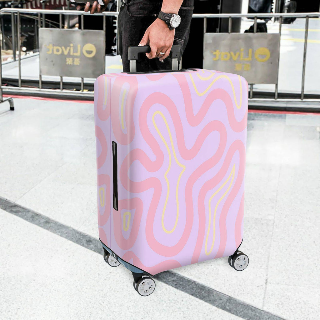 1-Piece Abstract Wavy Groovy Pink Purple  Suitcase Luggage Cover, Stretch Protective Sleeve