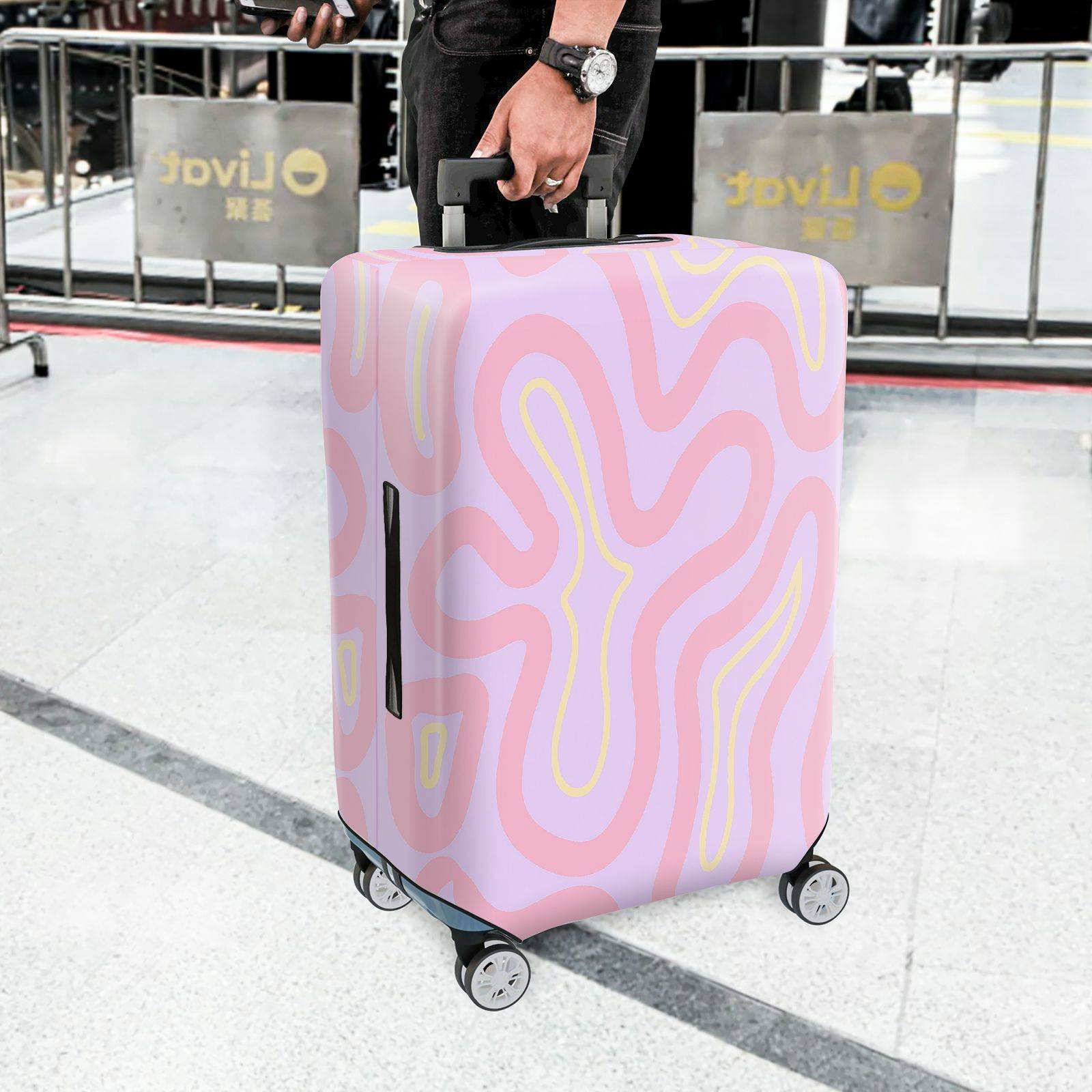 1-Piece Abstract Wavy Groovy Pink Purple  Suitcase Luggage Cover, Stretch Protective Sleeve