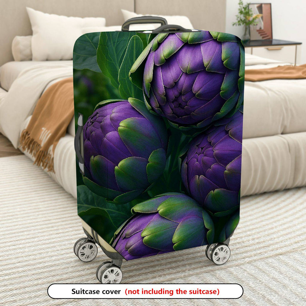 1-Piece Purple Green Artichoke Nature Floral Travel  Suitcase Luggage Cover, Stretch Protective Sleeve