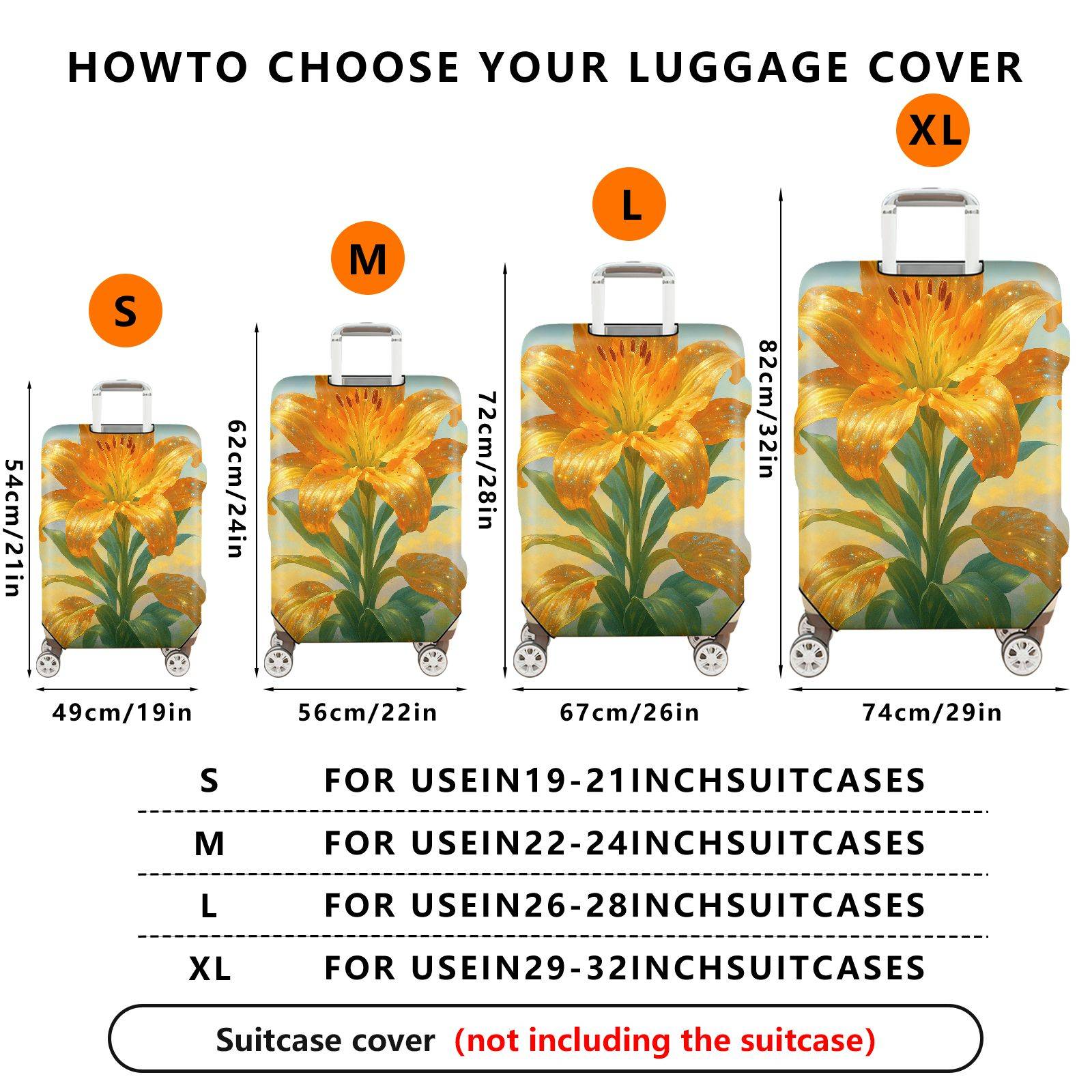 1-Piece Golden Lily Floral Vibrant Artistic Luggage  Suitcase Luggage Cover, Stretch Protective Sleeve
