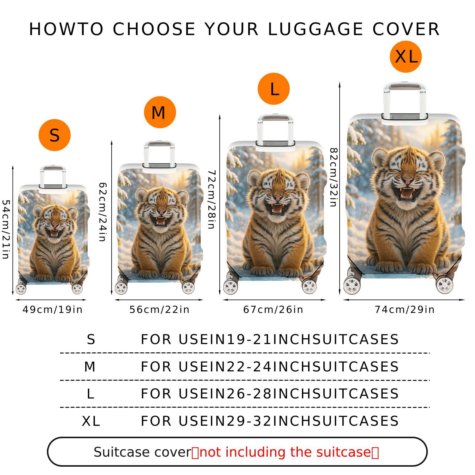 1-Piece Cute Snowy Forest Tiger Animal Print  Suitcase Luggage Cover, Stretch Protective Sleeve