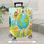 1-Piece Animal World Map Nature Earth  Suitcase Luggage Cover, Stretch Protective Sleeve