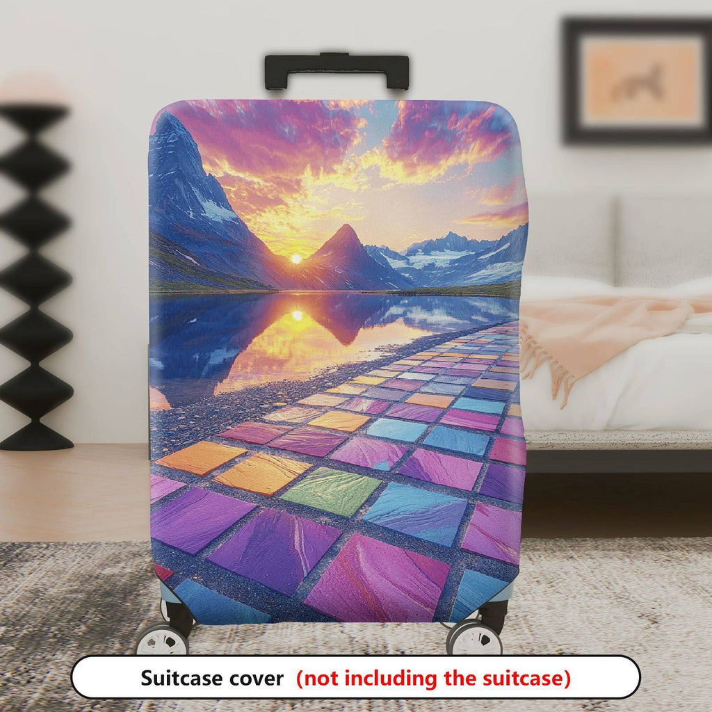 1-Piece Sunset Mountain Reflection Colorful Geometric Scenic  Suitcase Luggage Cover, Stretch Protective Sleeve