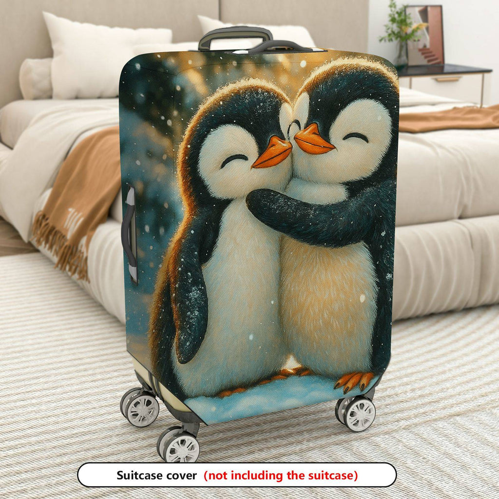 1-Piece Cute Penguin Winter Snow Love Friendship Hug  Suitcase Luggage Cover, Stretch Protective Sleeve