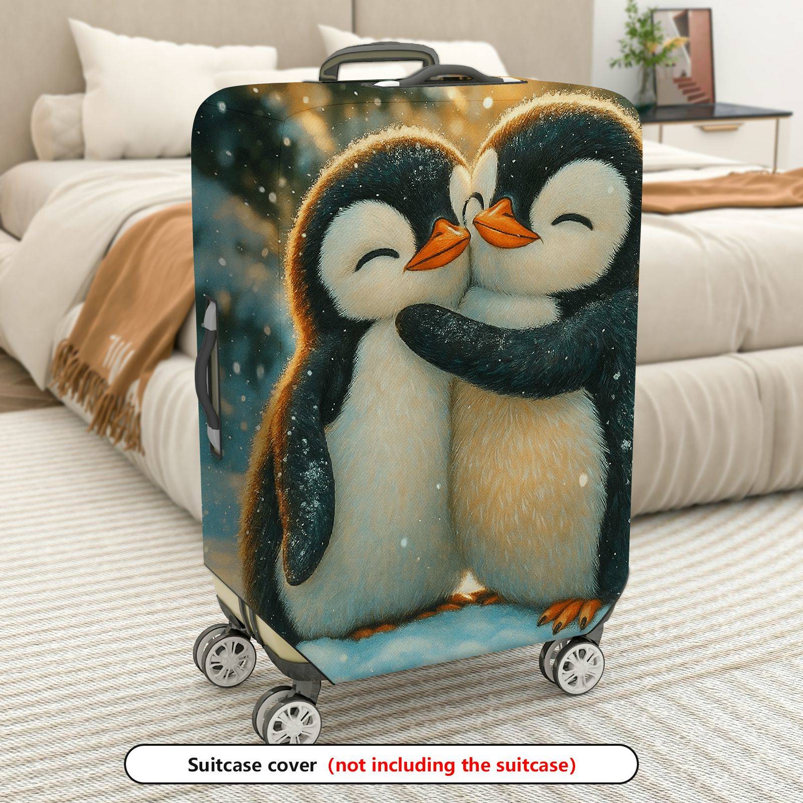 1-Piece Cute Penguin Winter Snow Love Friendship Hug  Suitcase Luggage Cover, Stretch Protective Sleeve