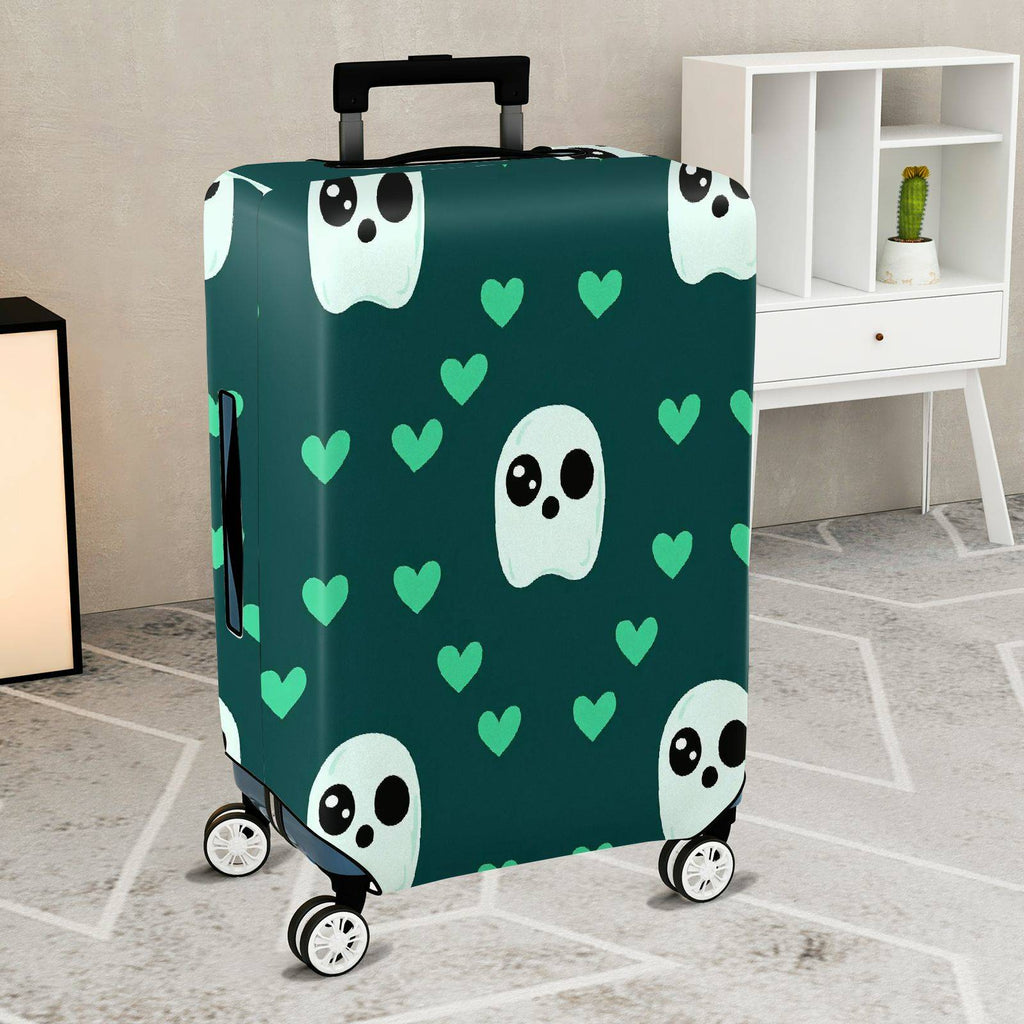 1-Piece Ghost Heart Love Cute Fun Green  Suitcase Luggage Cover, Stretch Protective Sleeve
