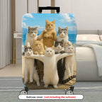 1-Piece Beach Cat Group Summer Fun Vibrant Cute Playful  Suitcase Luggage Cover, Stretch Protective Sleeve
