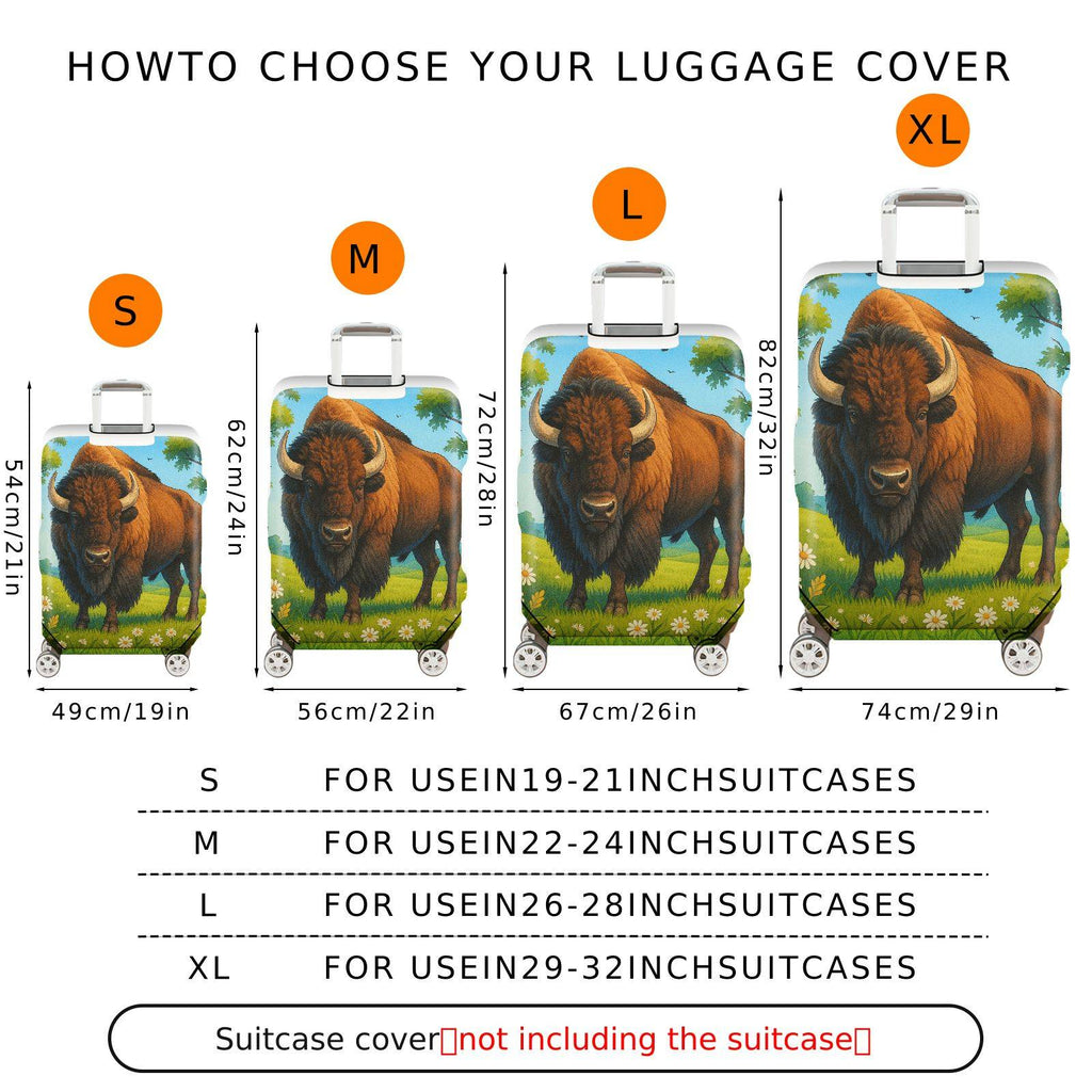 1-Piece Buffalo Prairie Nature Wildlife Bovidae Landscape  Suitcase Luggage Cover, Stretch Protective Sleeve