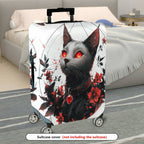 1-Piece Black Cat Red Eyes Floral Gothic Art  Suitcase Luggage Cover, Stretch Protective Sleeve
