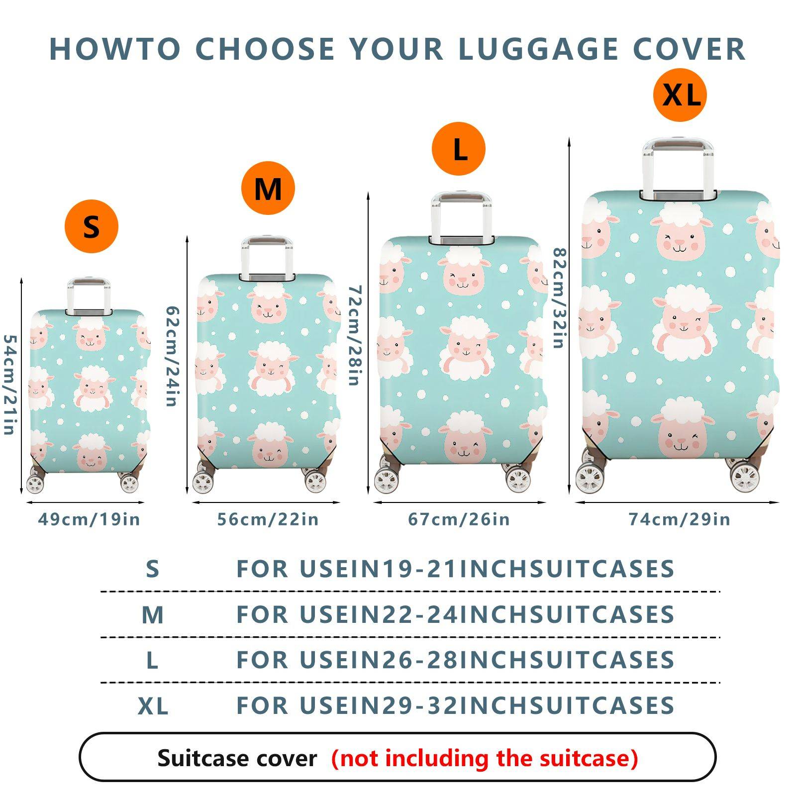 1-Piece Cute  Sheep Pastel Dots Travel  Suitcase Luggage Cover, Stretch Protective Sleeve