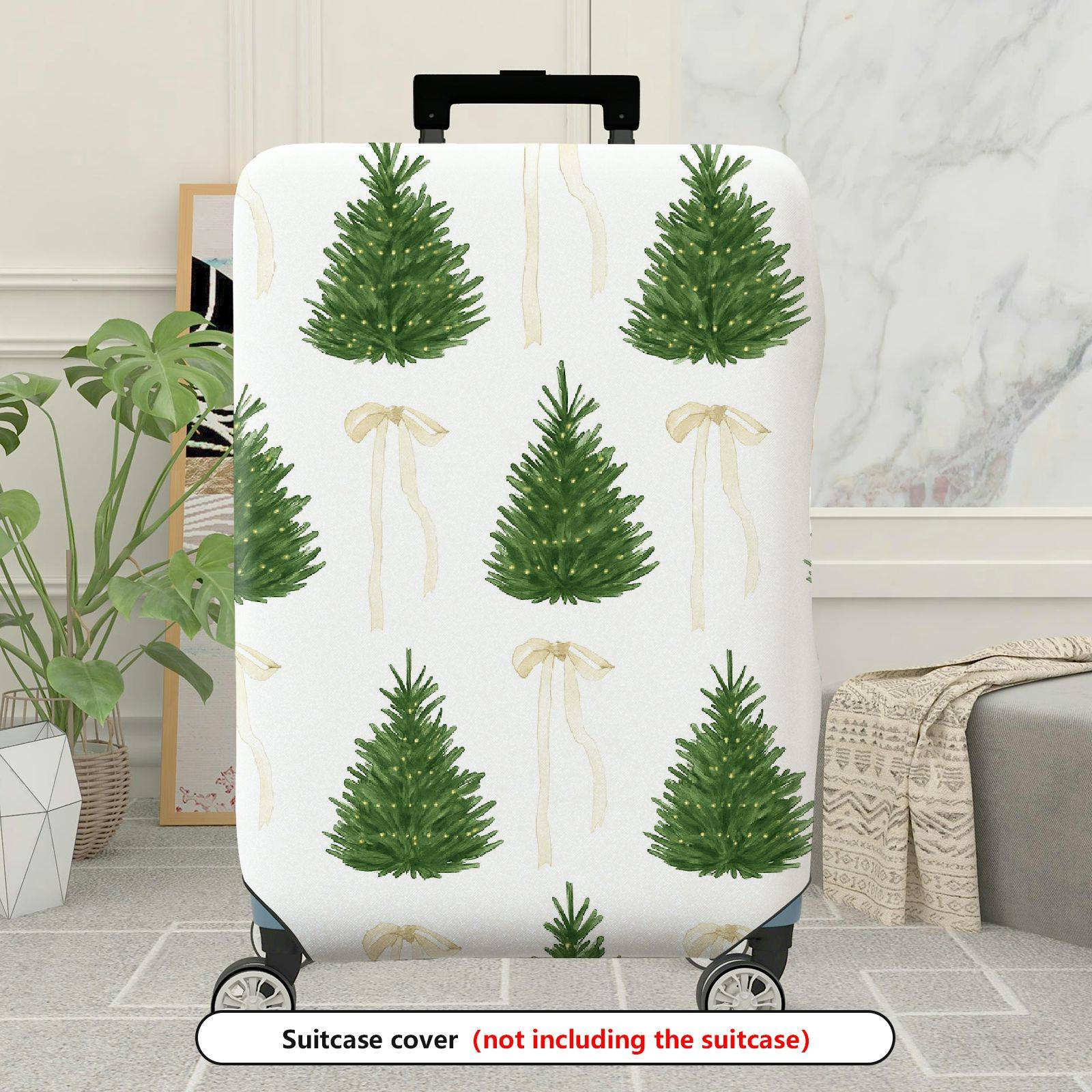1-Piece Christmas Tree Ribbon Holiday Festive Decorative  Suitcase Luggage Cover, Stretch Protective Sleeve