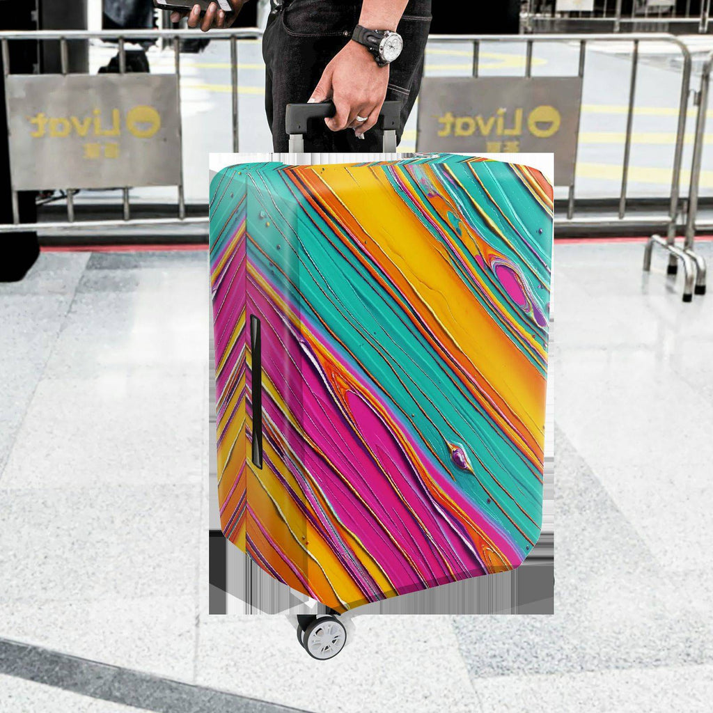 1-Piece Abstract Vivid Colorful Striped Artistic  Suitcase Luggage Cover, Stretch Protective Sleeve