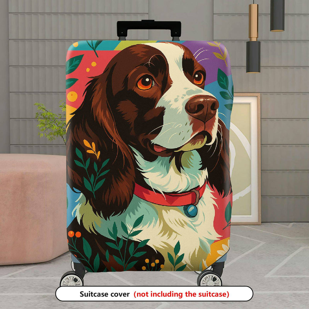 1-Piece Dog Floral Colorful Artistic Pet Travel Holiday  Suitcase Luggage Cover, Stretch Protective Sleeve