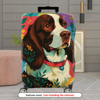 1-Piece Dog Floral Colorful Artistic Pet Travel Holiday  Suitcase Luggage Cover, Stretch Protective Sleeve