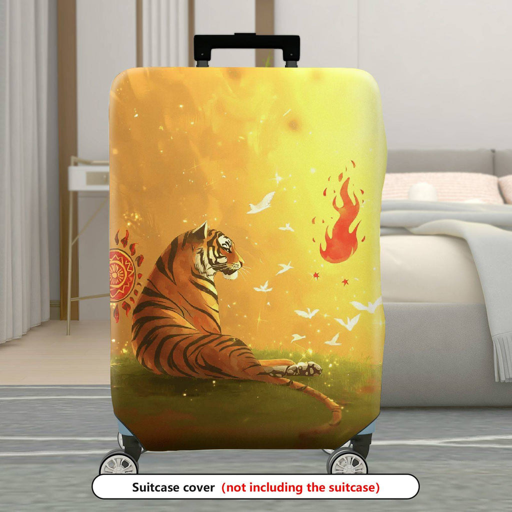 1-Piece Golden Tiger  Birds Mandala Artistic  Suitcase Luggage Cover, Stretch Protective Sleeve