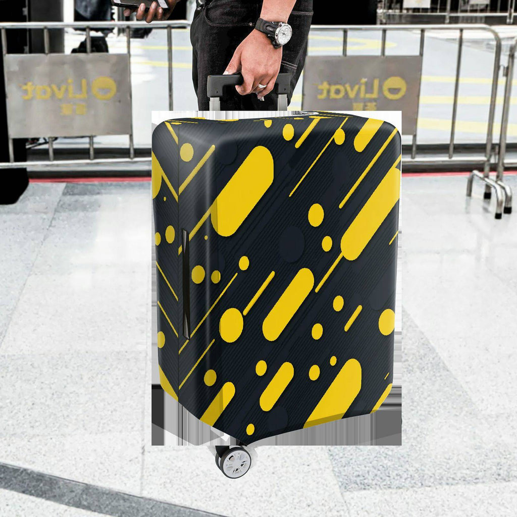 1-Piece Retro Modern Geometric Funky Yellow Black  Suitcase Luggage Cover, Stretch Protective Sleeve