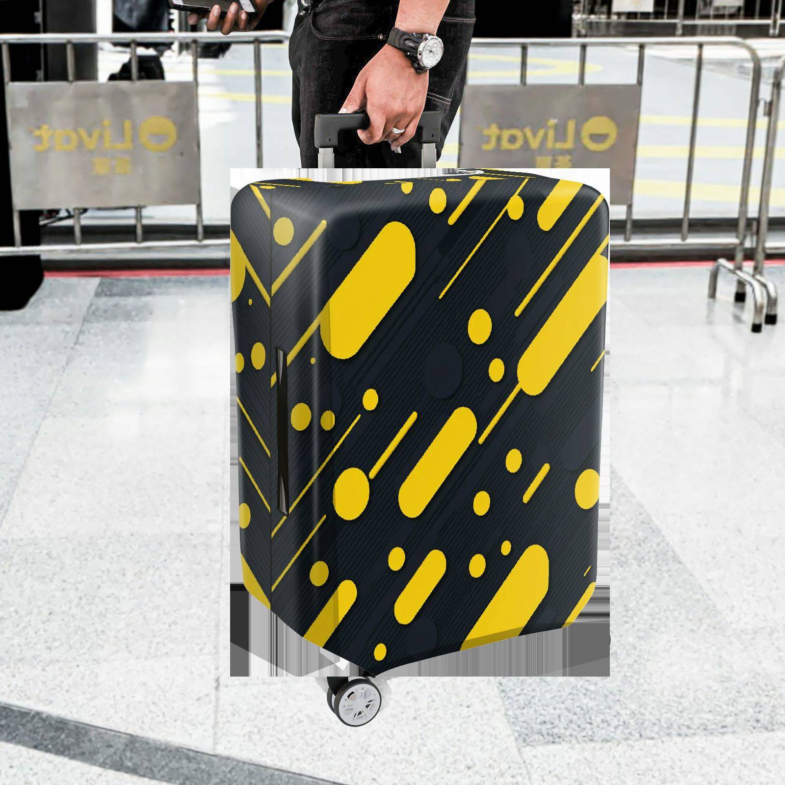 1-Piece Retro Modern Geometric Funky Yellow Black  Suitcase Luggage Cover, Stretch Protective Sleeve