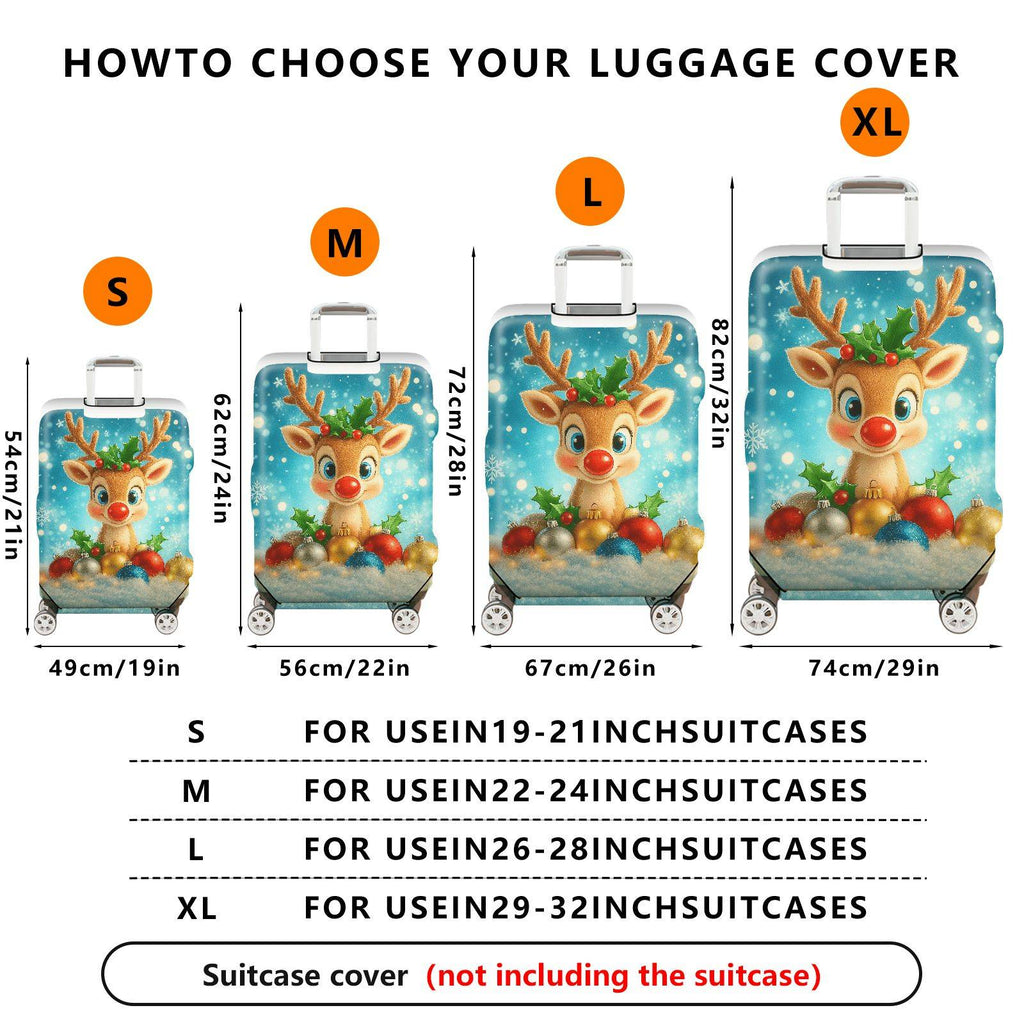 1-Piece Reindeer Christmas Snowflakes Ornaments Holiday  Suitcase Luggage Cover, Stretch Protective Sleeve
