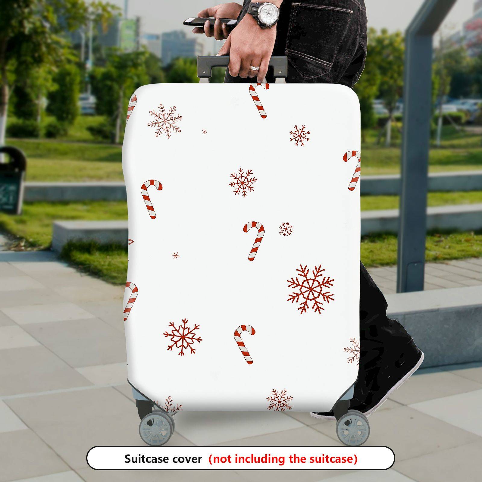 1-Piece Christmas Snowflakes Candy Cane Festive Travel Holiday  Suitcase Luggage Cover, Stretch Protective Sleeve