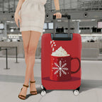 1-Piece Red Snowflake Candy Cane Hot Chocolate Holiday  Suitcase Luggage Cover, Stretch Protective Sleeve