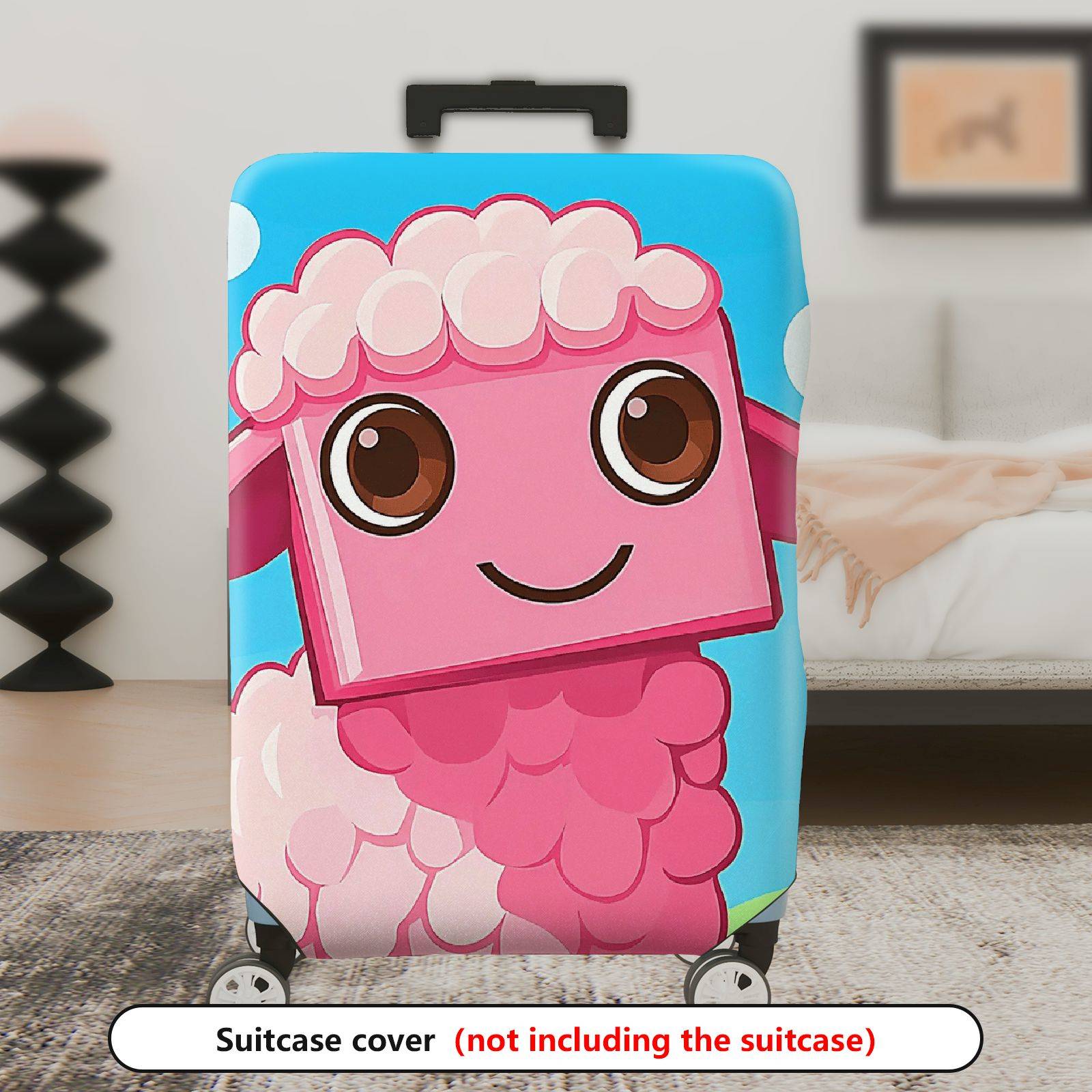 1-Piece Cute  Pink Sheep Fun Whimsical Playful  Suitcase Luggage Cover, Stretch Protective Sleeve