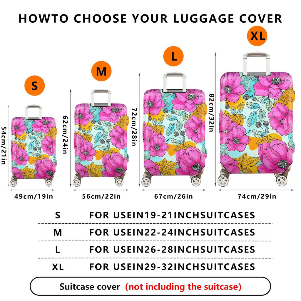 1-Piece Floral Pink Orange Blue Leaf Berry  Suitcase Luggage Cover, Stretch Protective Sleeve