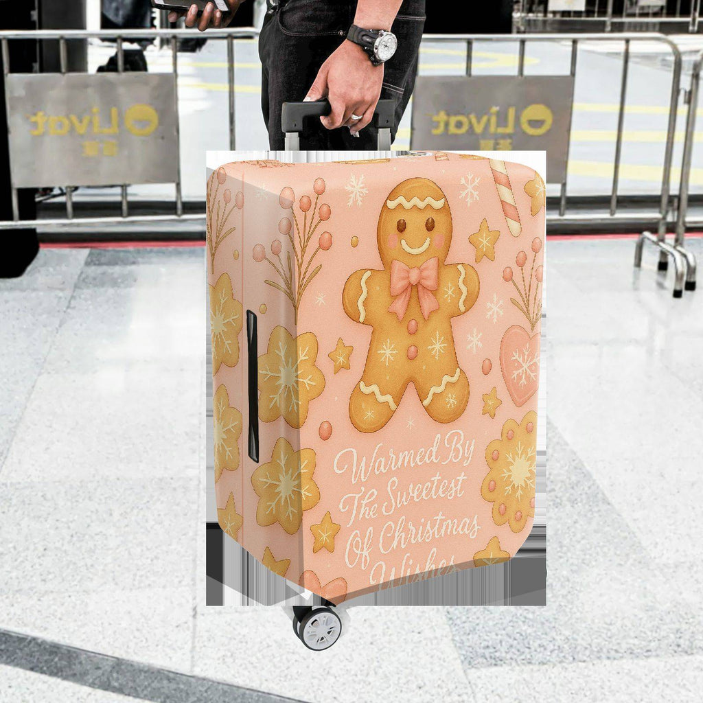 1-Piece Gingerbread Cookie Christmas Holiday Festive Cheer  Suitcase Luggage Cover, Stretch Protective Sleeve