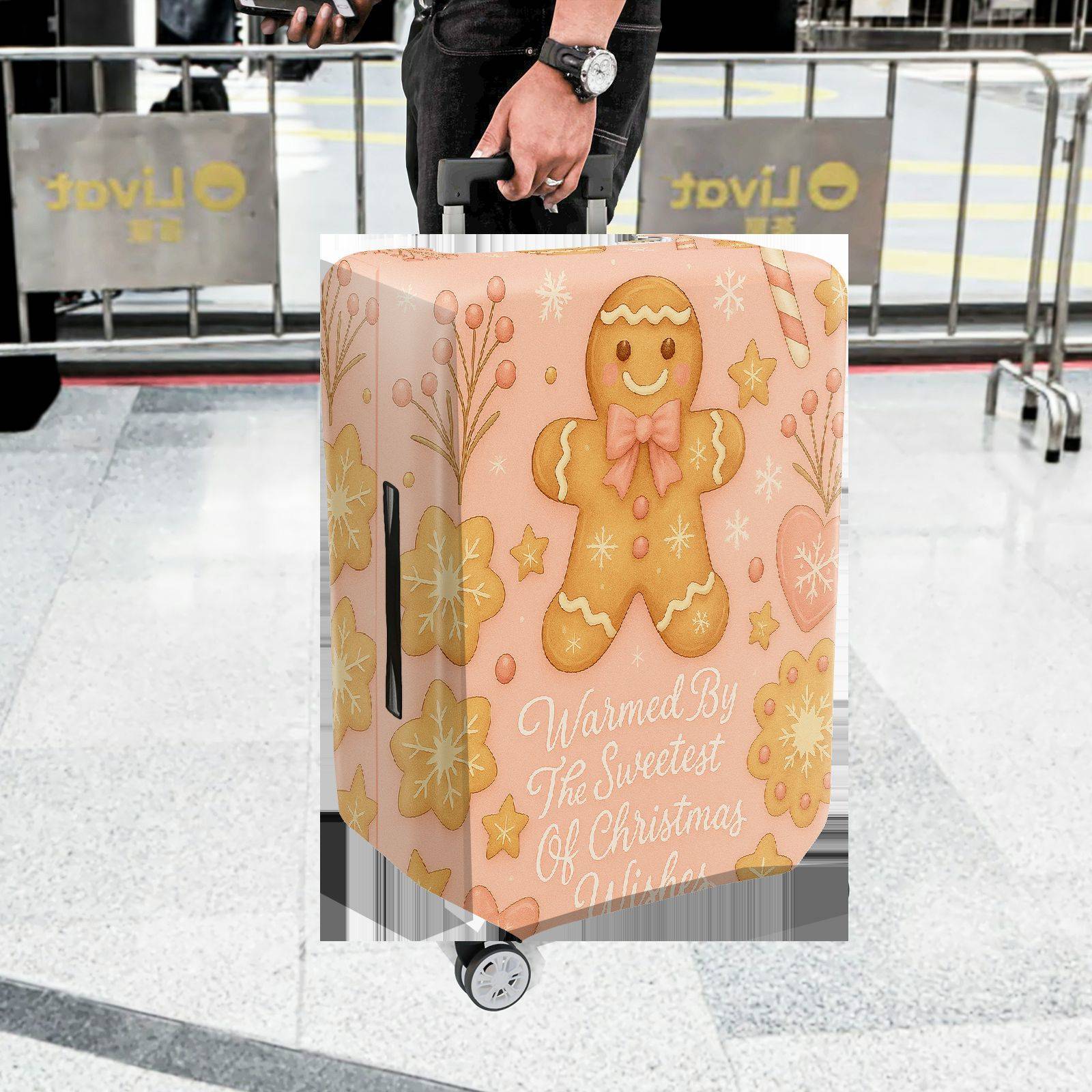 1-Piece Gingerbread Cookie Christmas Holiday Festive Cheer  Suitcase Luggage Cover, Stretch Protective Sleeve