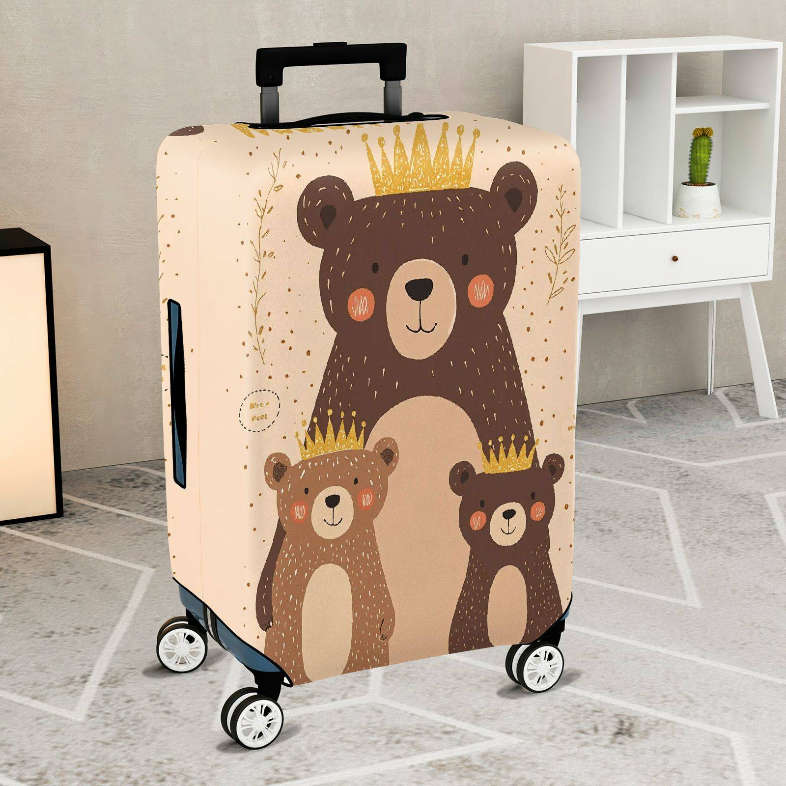 1-Piece Cute Bear Family Crown  Animal Travel  Suitcase Luggage Cover, Stretch Protective Sleeve