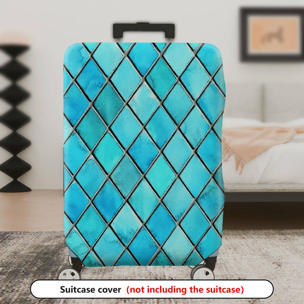 1-Piece Geometric Blue Diamond Abstract Artistic Modern Stylish  Suitcase Luggage Cover, Stretch Protective Sleeve