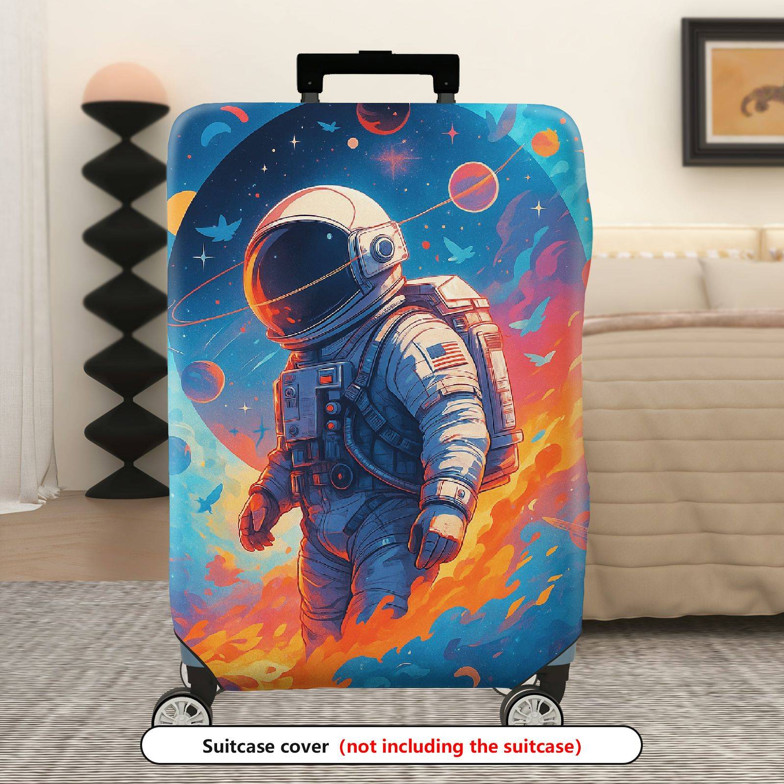1-Piece Astronaut Galaxy Space Fire Star Travel  Suitcase Luggage Cover, Stretch Protective Sleeve