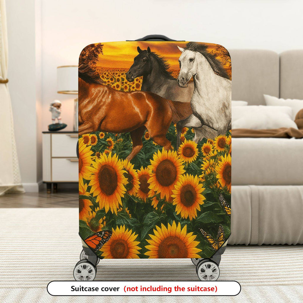1-Piece Horse Sunflower Butterfly Sunset Landscape  Suitcase Luggage Cover, Stretch Protective Sleeve