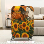 1-Piece Horse Sunflower Butterfly Sunset Landscape  Suitcase Luggage Cover, Stretch Protective Sleeve
