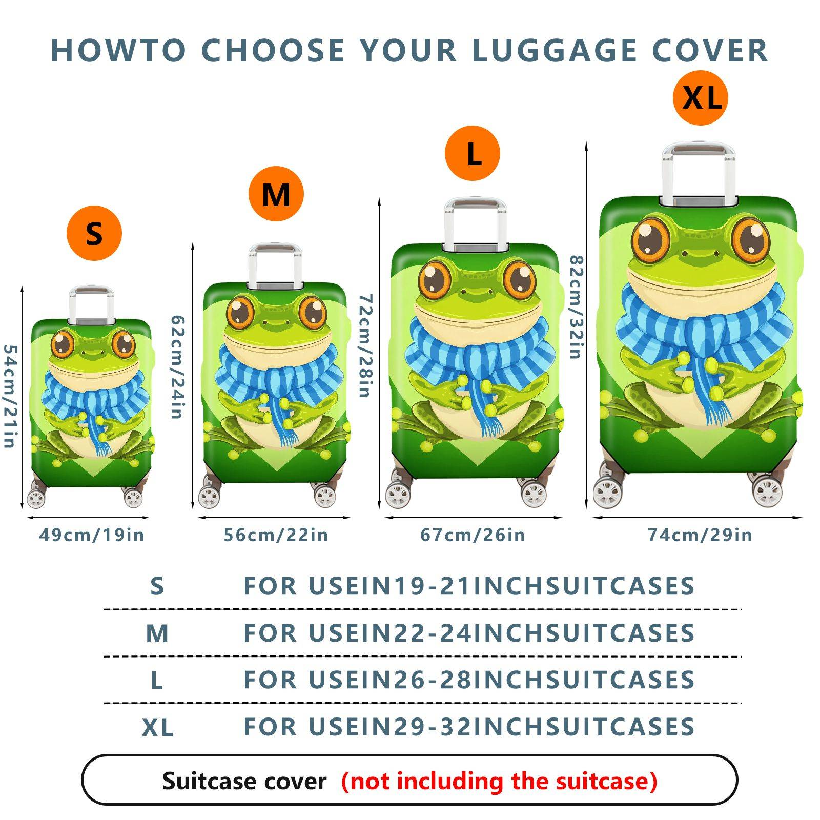 1-Piece Frog Heart Green Cute Fun Animal  Suitcase Luggage Cover, Stretch Protective Sleeve