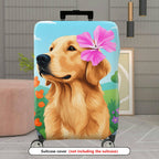 1-Piece Dog Flower Garden Nature Cute Artistic  Suitcase Luggage Cover, Stretch Protective Sleeve