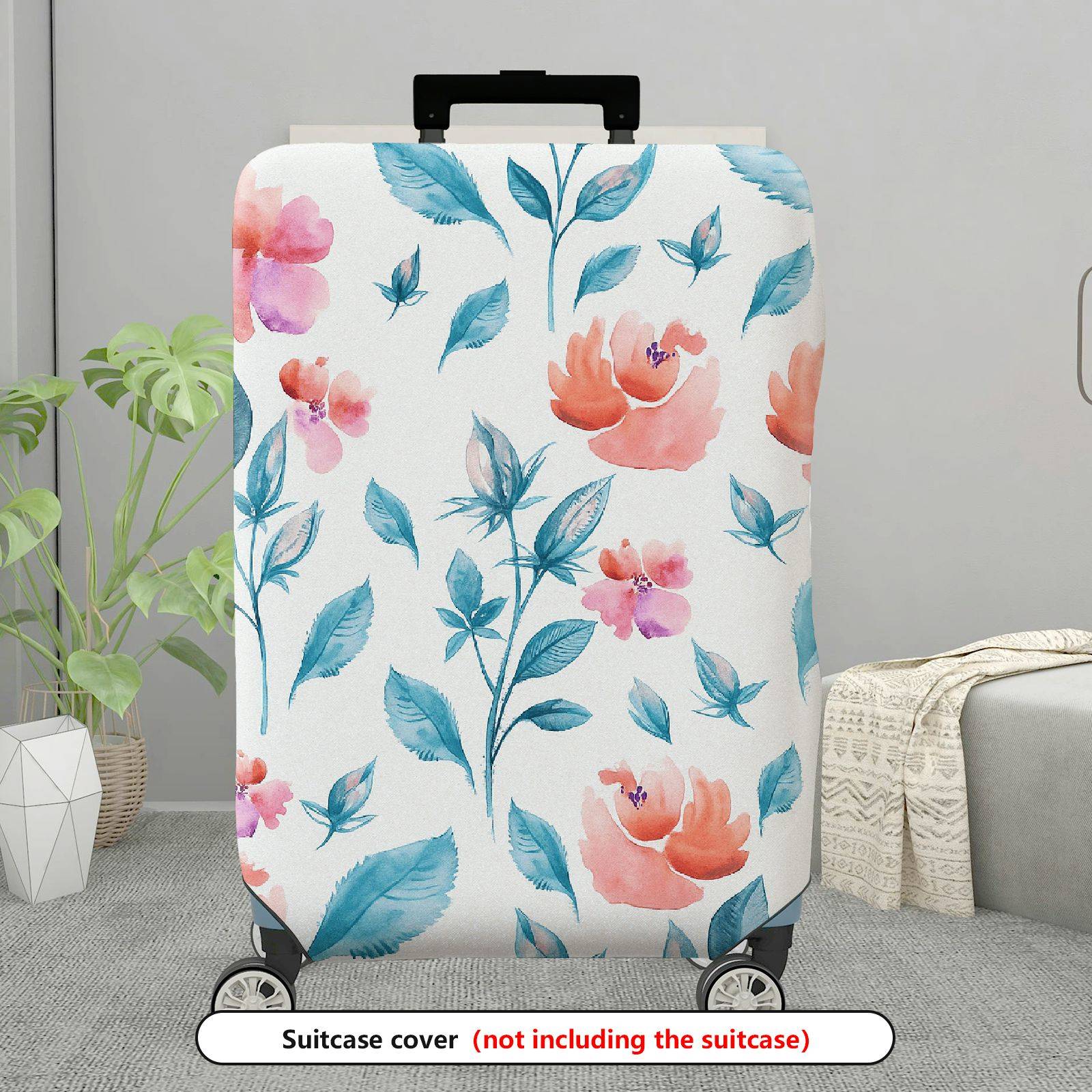 1-Piece Floral Watercolor Artistic Bright Colorful Elegant Travel  Suitcase Luggage Cover, Stretch Protective Sleeve