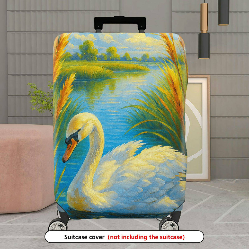 1-Piece Swan Lake Nature Art Landscape Animal Scenic  Suitcase Luggage Cover, Stretch Protective Sleeve