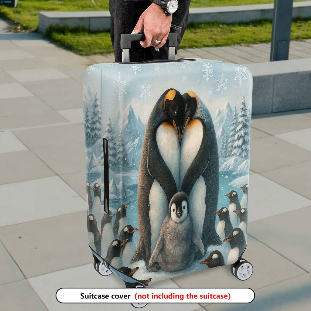 1-Piece Penguin Family Winter Snow Forest Christmas Holiday  Suitcase Luggage Cover, Stretch Protective Sleeve