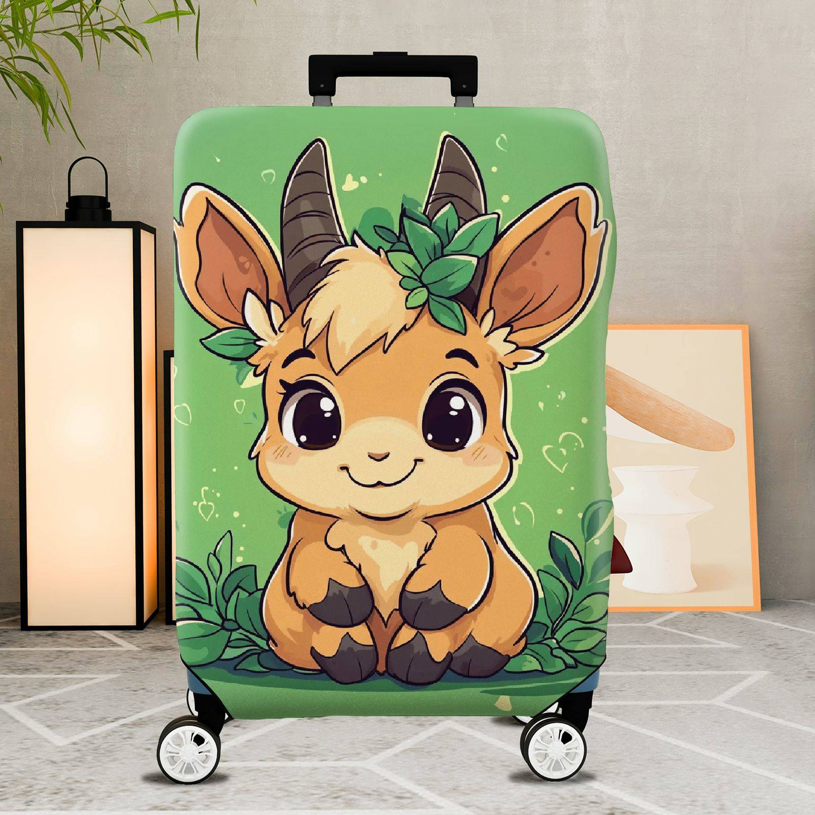 1-Piece Cute  Animal Goat Green Nature Playful Pattern  Suitcase Luggage Cover, Stretch Protective Sleeve