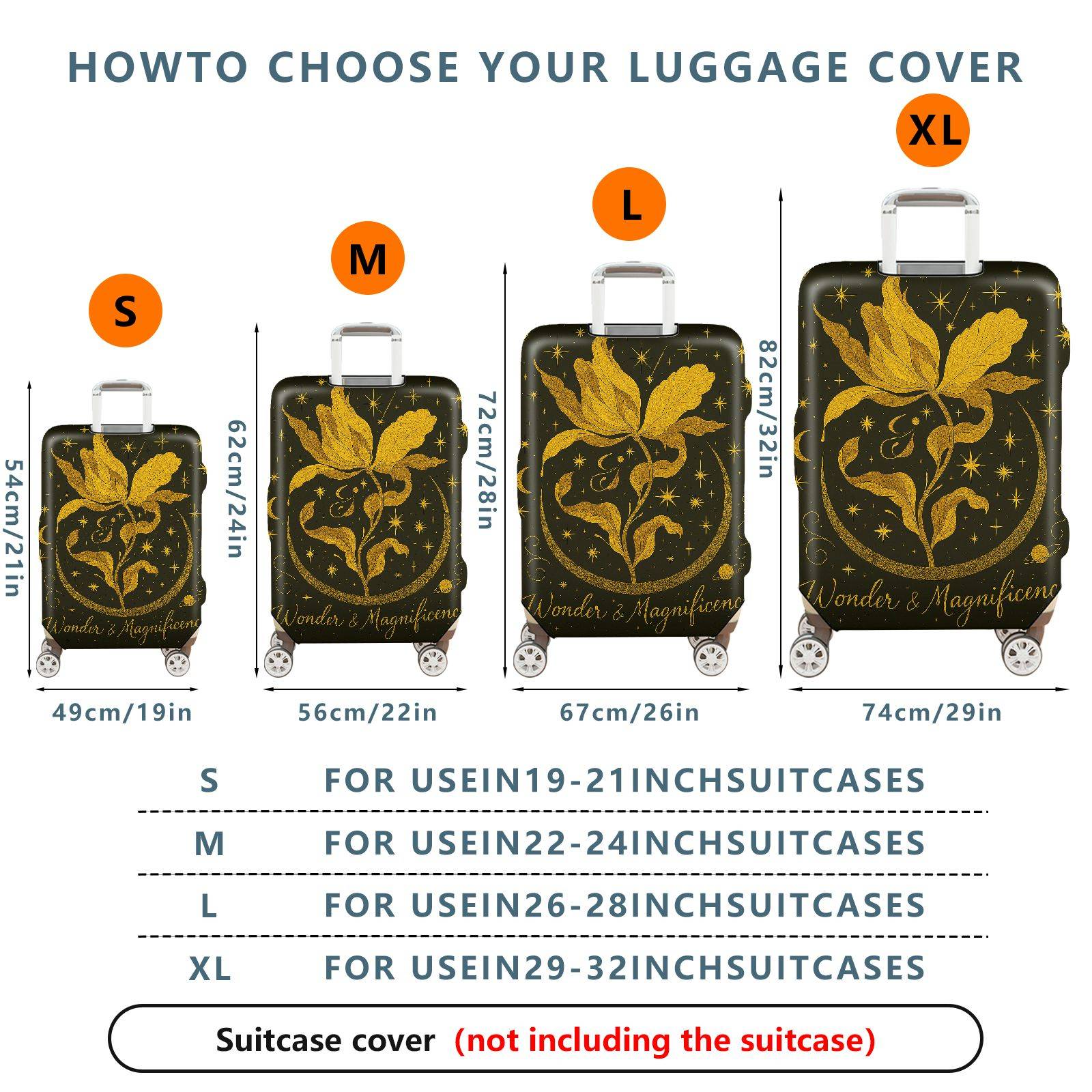 1-Piece Golden Floral Starry Night Wonder Magnificence Cosmic  Suitcase Luggage Cover, Stretch Protective Sleeve