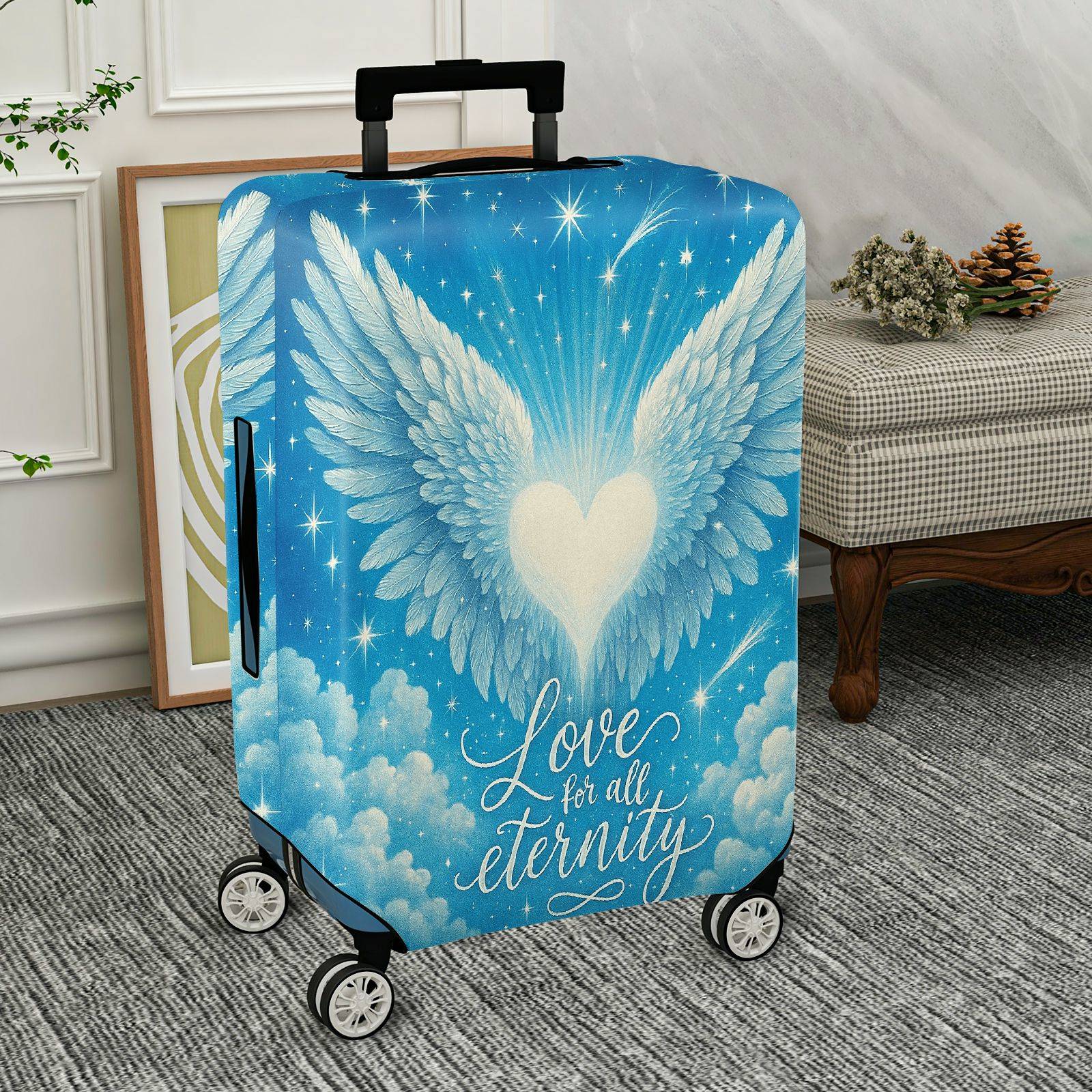 1-Piece Angel Heart Wings Starry Sky Eternal Love  Suitcase Luggage Cover, Stretch Protective Sleeve