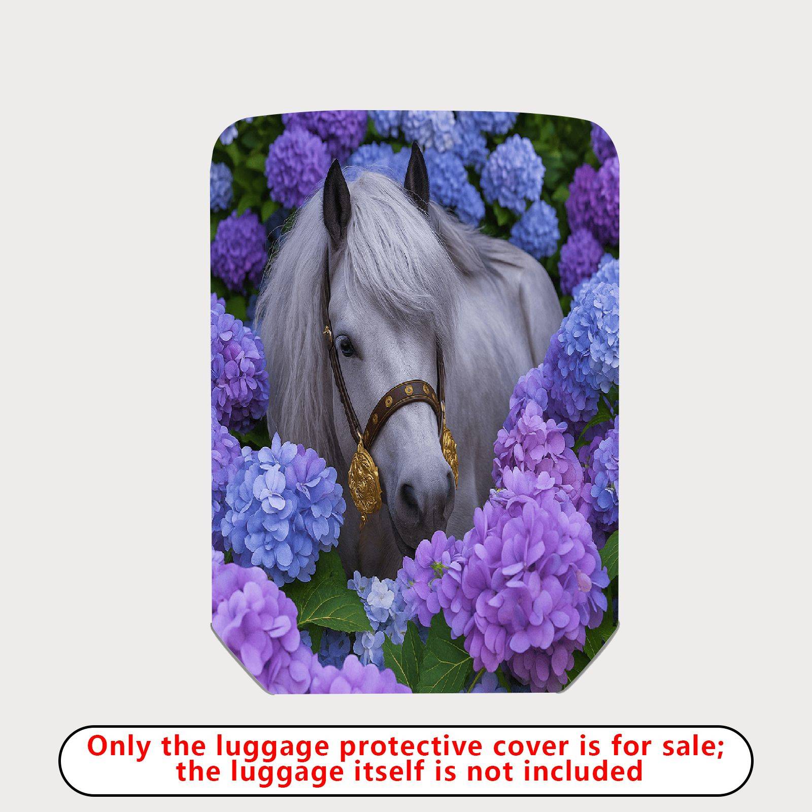 1-Piece Horse Floral Purple Blue  Suitcase Luggage Cover, Stretch Protective Sleeve